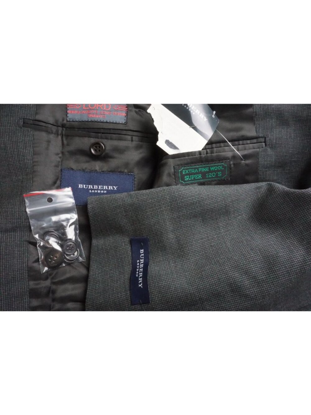 Burberry London Wool Gray Houndstooth 2 Pc Suit Jacket Pants 40R EU BRAND NEW